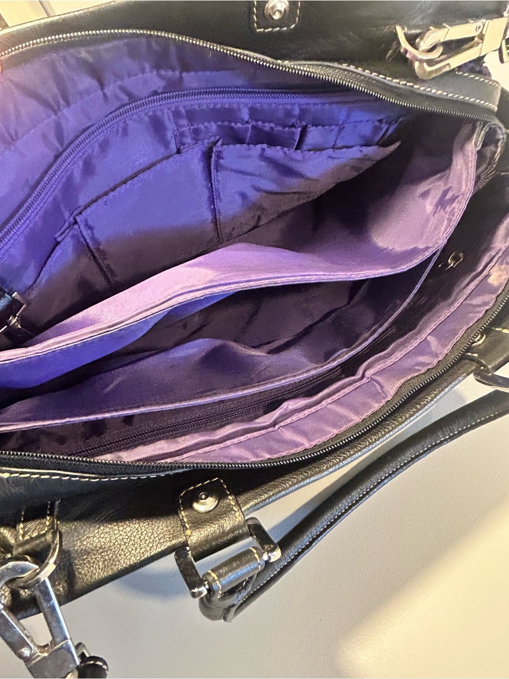 Black Leather Purse Bag Franklin Covey Briefcase Work Tote Shoulder Bag Business - Picture 13 of 16